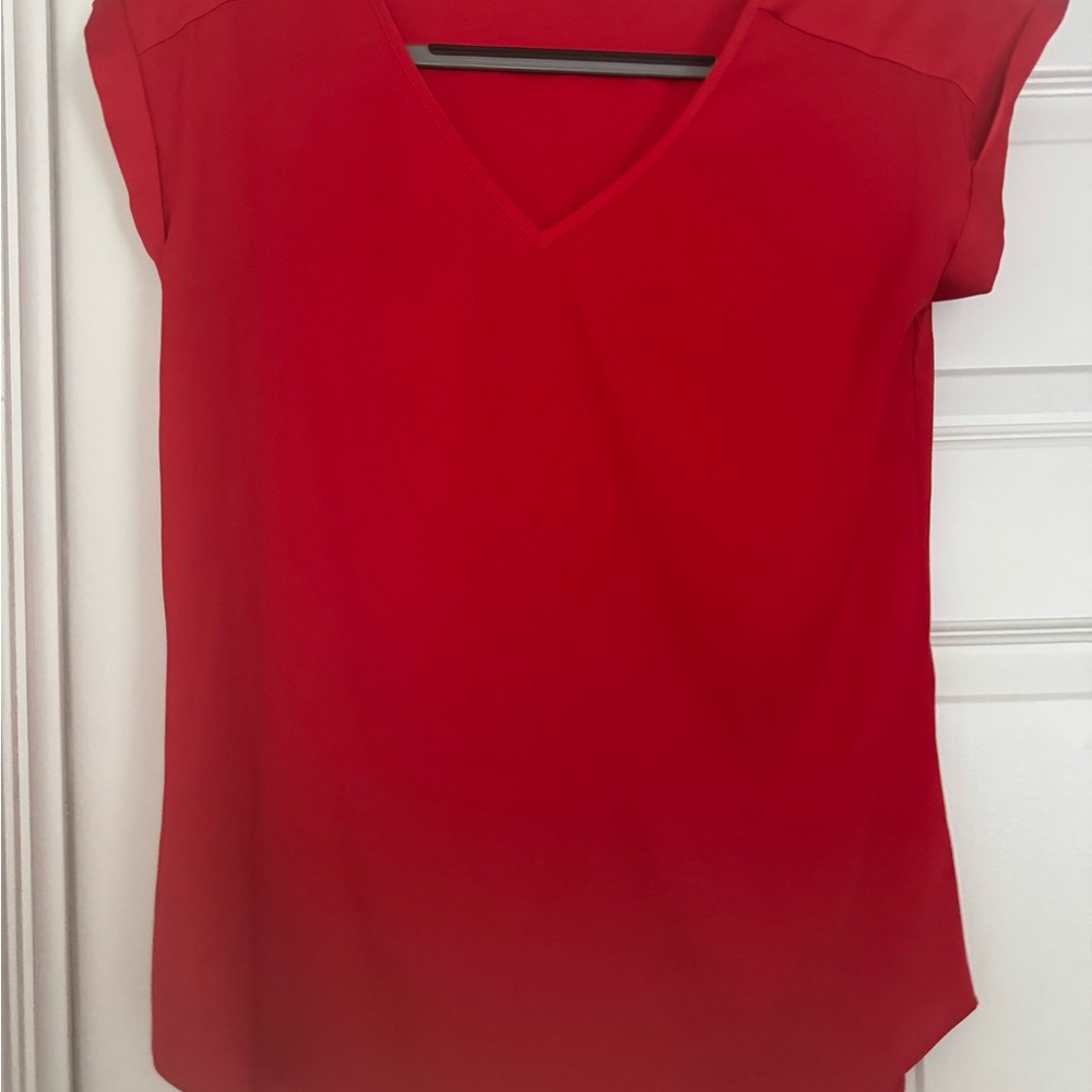 Express Vibrant Red V-Neck Blouse